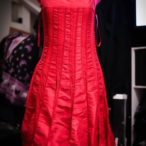 Ariella Red Pleated Satin and Tulle Dress